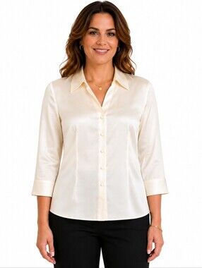 Kate Hill 100% Silk Ivory Blouse NWT 16W Career Office Chic Top
